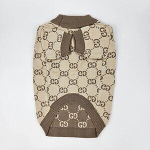 Dog Sweater Beige Brown Monogram Knit Pet Clothing
